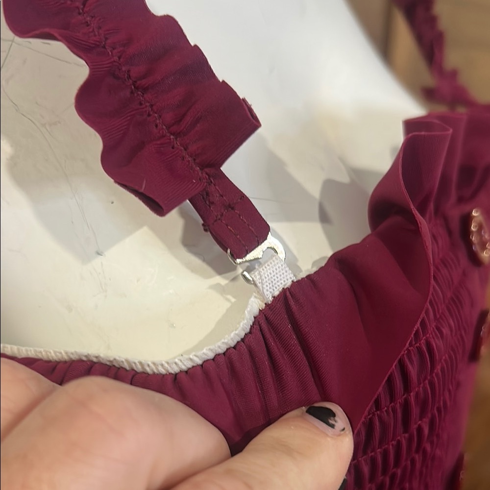 Zaful Burgundy Ruffled Bikini Set - Picture 4 of 7